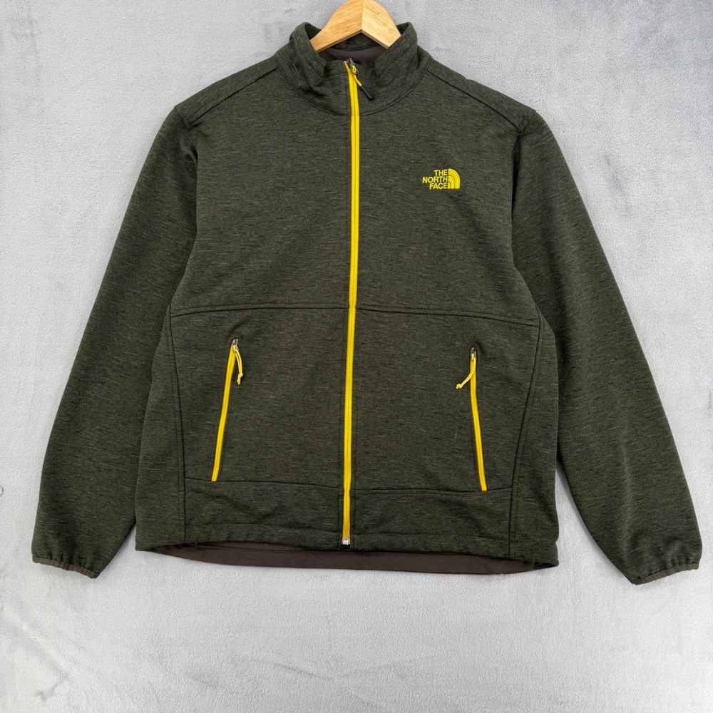 The North Face Mens Full Zip Jacket Olive Green Trim Mock Neck Fleece Size XL - Picture 2 of 14